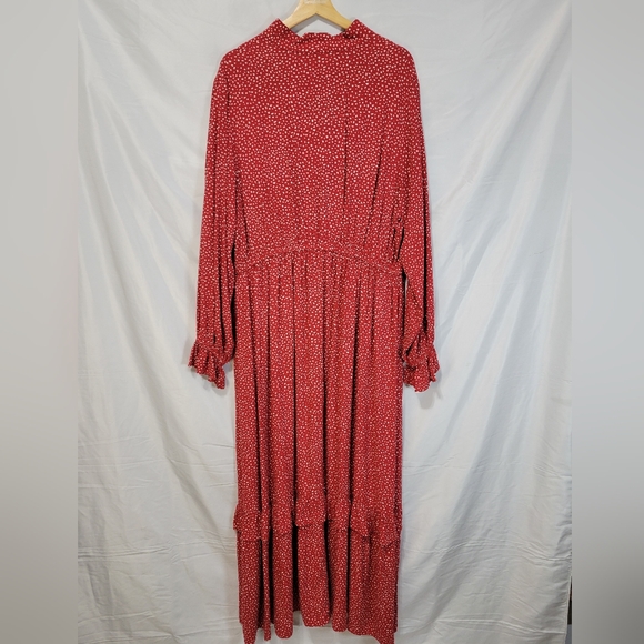 Ava&Viv Ruffled Tiered Tie-neck Long Sleeve Red Maxi Dress Peasant, Grannycore - Picture 10 of 11
